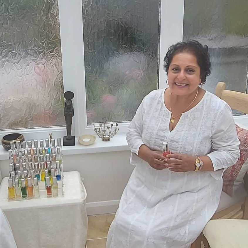 Alka welcoming you to her Colour Mirrors and wellbeing space